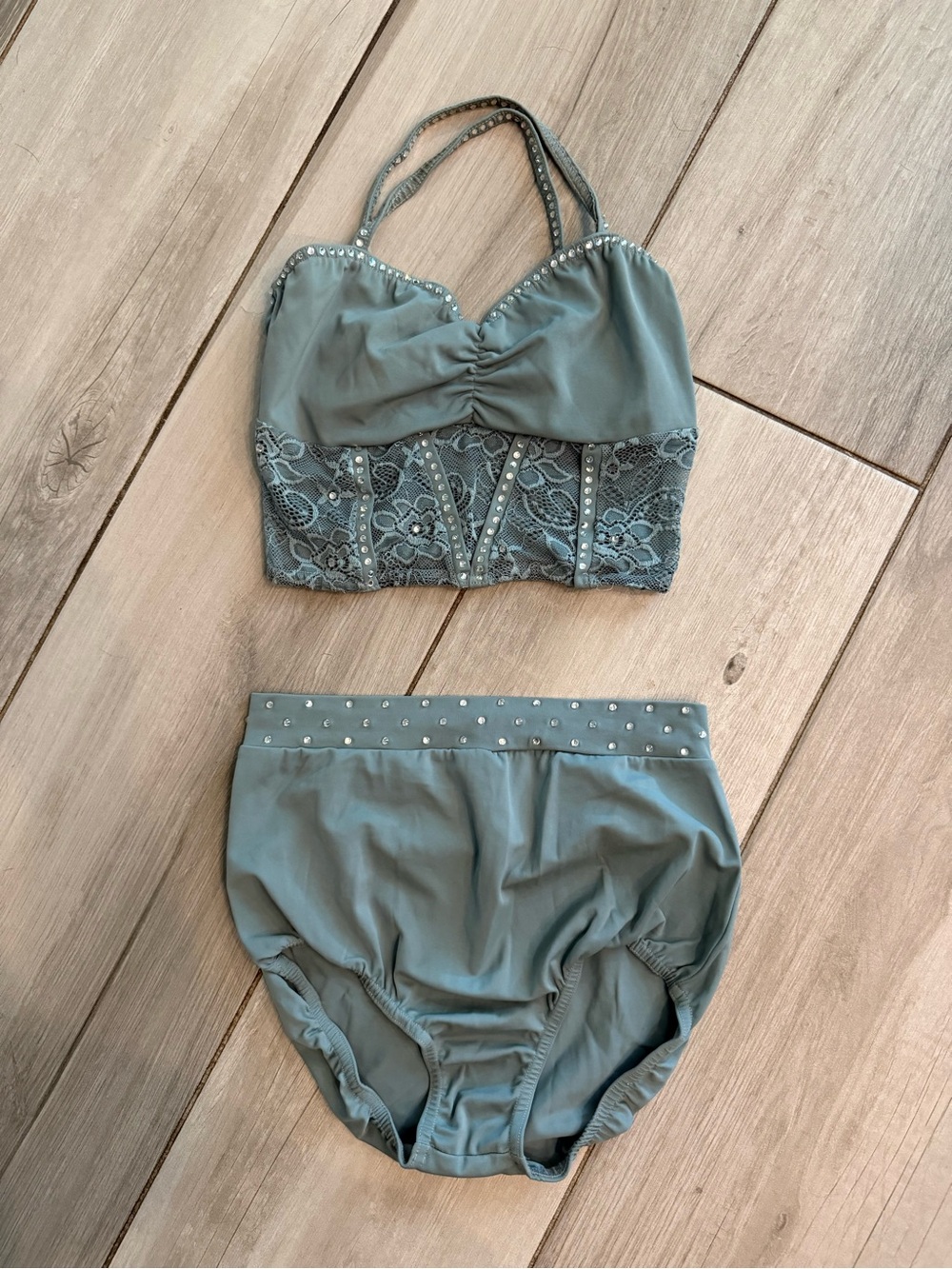 Teen Dance Costume Two-Piece Crop Top and High-Waist Brief in Sage